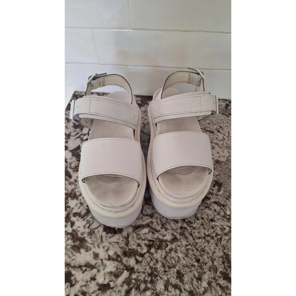 Dr. Martens Voss Quad White Leather Platform Sandals Womens 5 Chunky Buckle